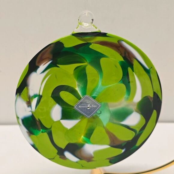 Hand-blown Green Flat Ornament Unique Art By Sternen Glass Germany - Picture 4 of 8